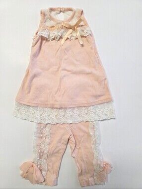 Mae Li Rose Pink Lace Trim Matching Set - Sleeveless Top & Leggings